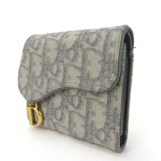Christian Dior Tri-fold wallet Canvas, Leather gray Trotter Women Used Authentic