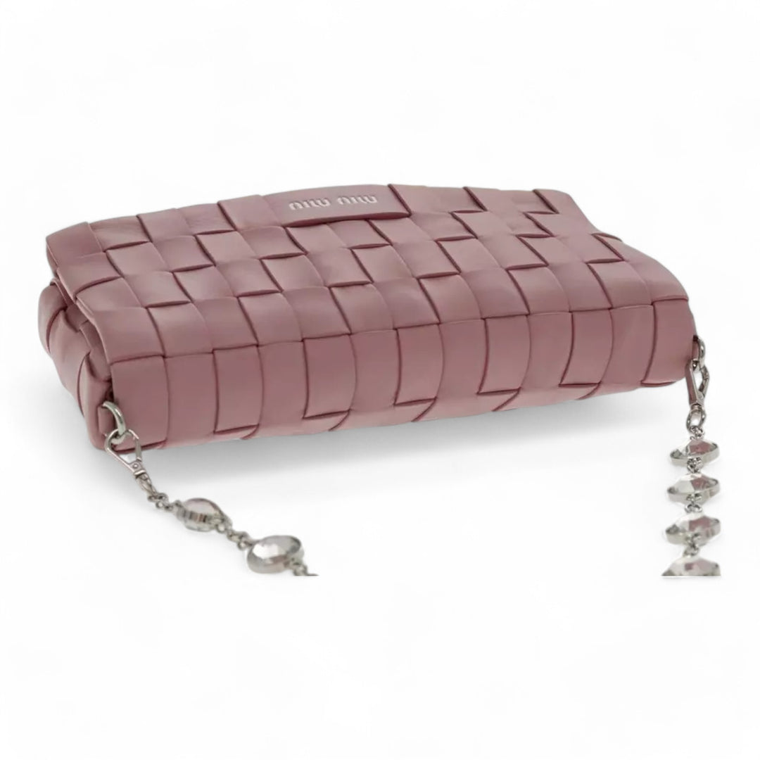 Miu Miu Shoulder Bag Leather Pink Silver Women Handbag Chain