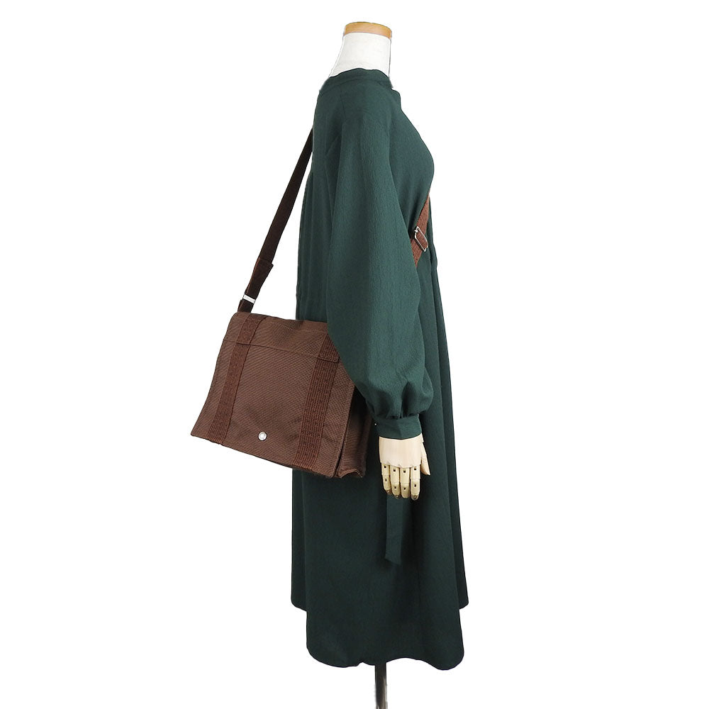 HERMES Shoulder Bag canvas Brown Her Line Bassus PM unisex(Unisex) Used Authentic