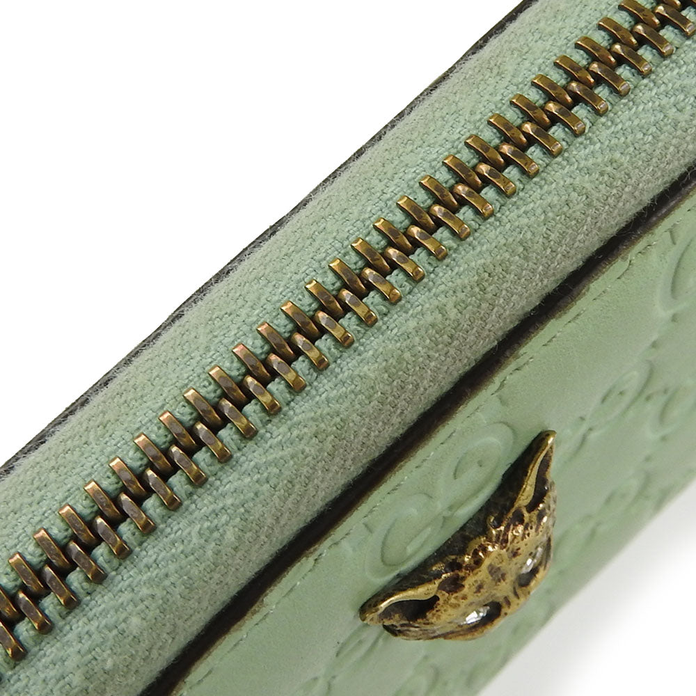 GUCCI Long Wallet Purse 548058 Sima leather Mint green Zip Around Women Used Authentic