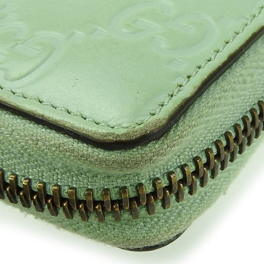 GUCCI Long Wallet Purse 548058 Sima leather Mint green Zip Around Women Used Authentic