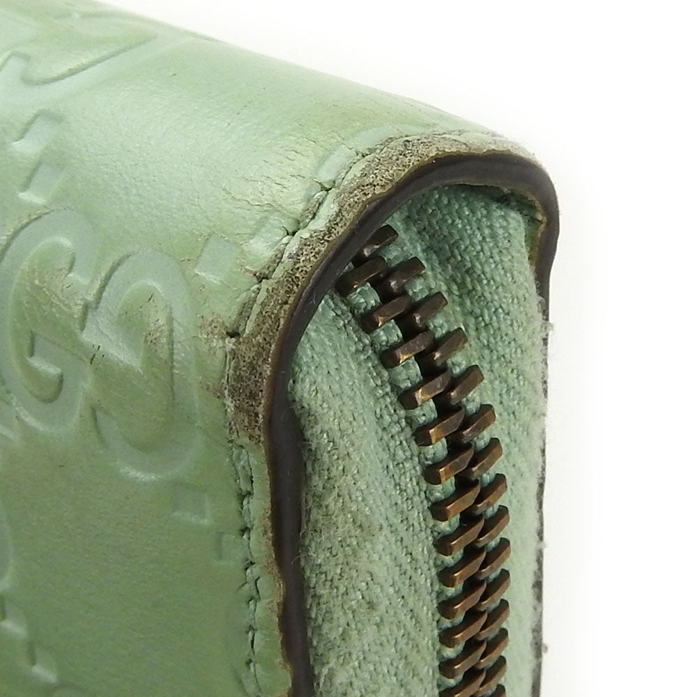 GUCCI Long Wallet Purse 548058 Sima leather Mint green Zip Around Women Used Authentic
