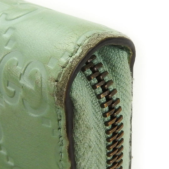 GUCCI Long Wallet Purse 548058 Sima leather Mint green Zip Around Women Used Authentic