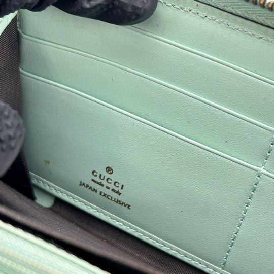 GUCCI Long Wallet Purse 548058 Sima leather Mint green Zip Around Women Used Authentic