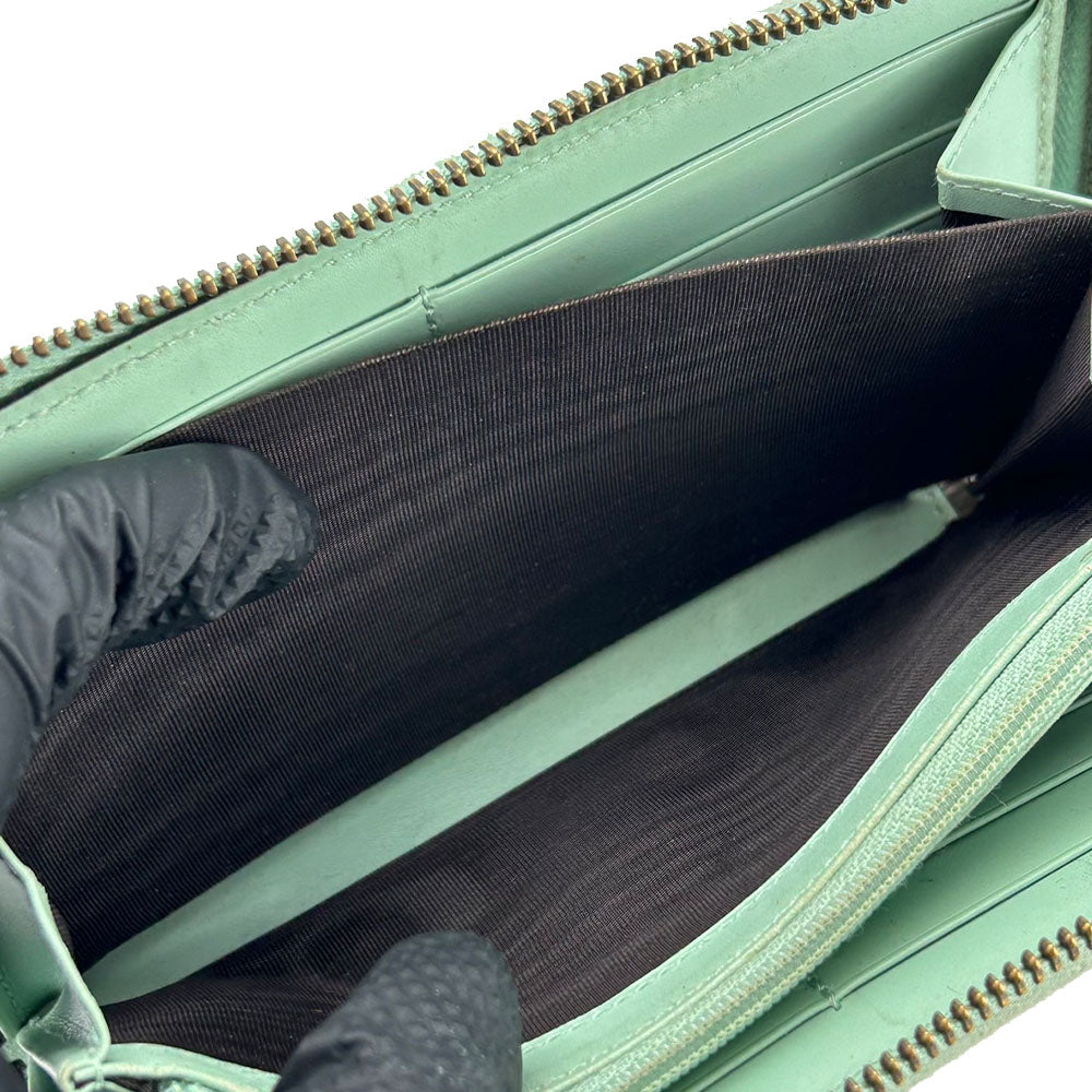 GUCCI Long Wallet Purse 548058 Sima leather Mint green Zip Around Women Used Authentic