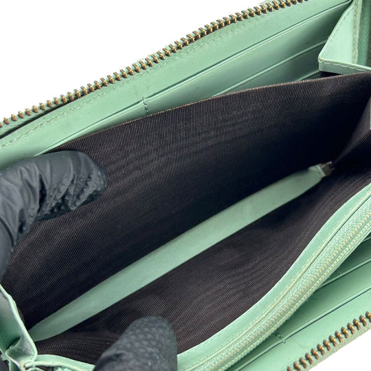 GUCCI Long Wallet Purse 548058 Sima leather Mint green Zip Around Women Used Authentic