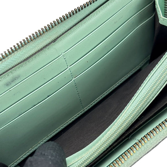 GUCCI Long Wallet Purse 548058 Sima leather Mint green Zip Around Women Used Authentic