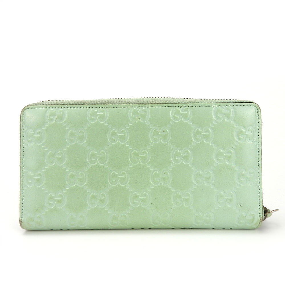 GUCCI Long Wallet Purse 548058 Sima leather Mint green Zip Around Women Used Authentic