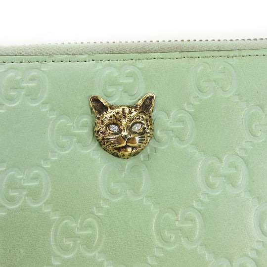 GUCCI Long Wallet Purse 548058 Sima leather Mint green Zip Around Women Used Authentic