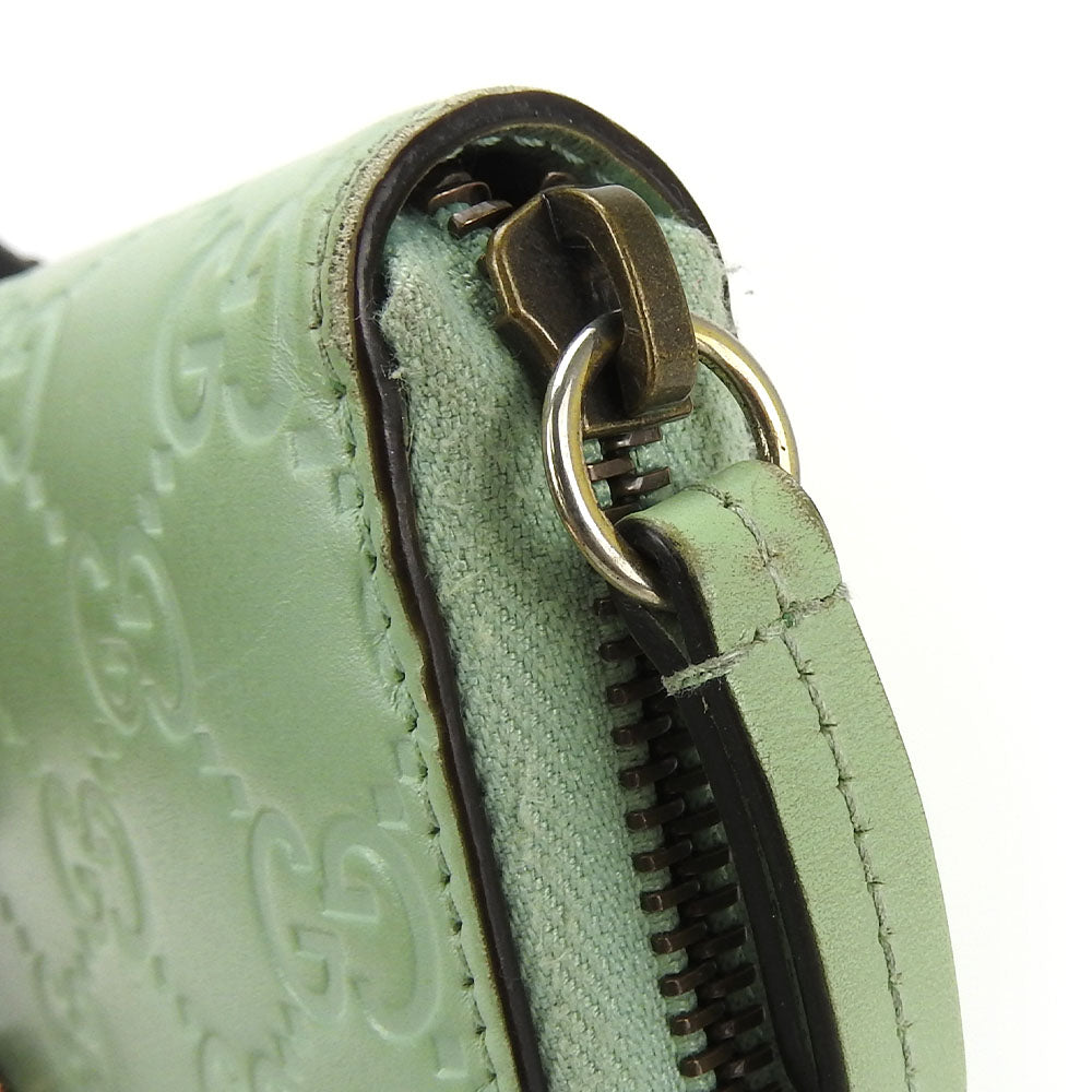 GUCCI Long Wallet Purse 548058 Sima leather Mint green Zip Around Women Used Authentic