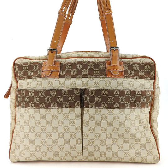 LOEWE Tote Bag Canvas, Leather beige anagram Women Used Authentic