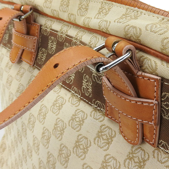 LOEWE Tote Bag Canvas, Leather beige anagram Women Used Authentic