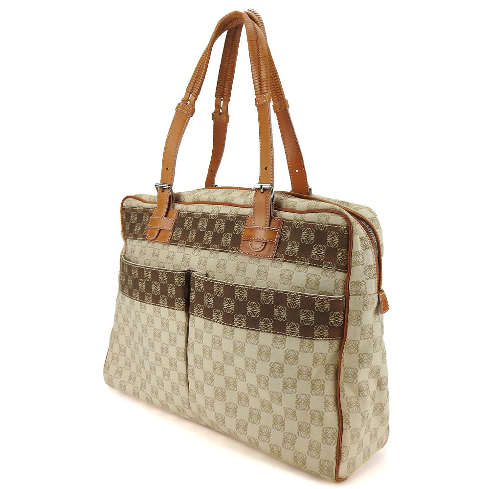 LOEWE Tote Bag Canvas, Leather beige anagram Women Used Authentic
