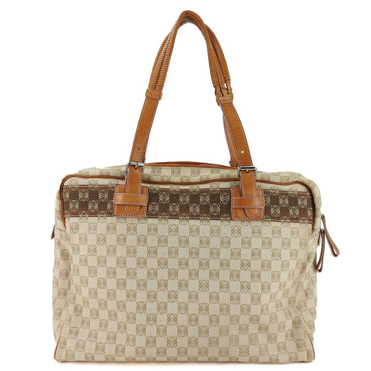 LOEWE Tote Bag Canvas, Leather beige anagram Women Used Authentic