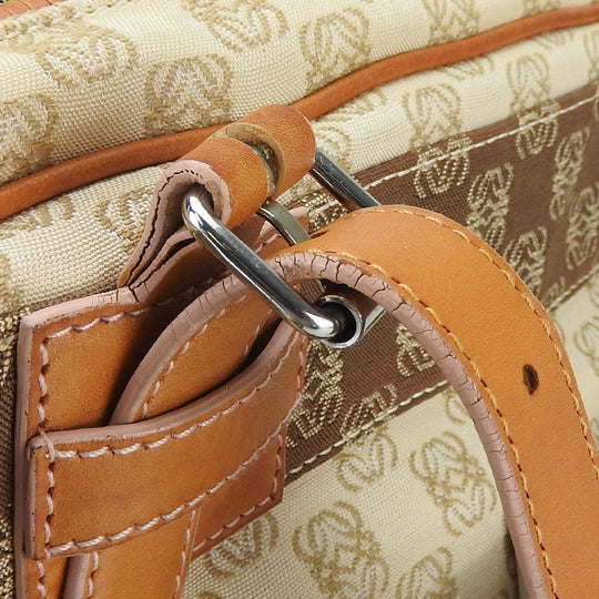 LOEWE Tote Bag Canvas, Leather beige anagram Women Used Authentic