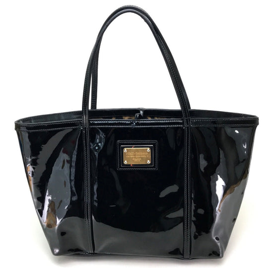 DOLCE&GABBANA Tote Bag BB1564 Patent leather black With logo Women Used Authentic