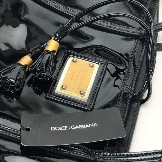 DOLCE&GABBANA Tote Bag BB1564 Patent leather black With logo Women Used Authentic