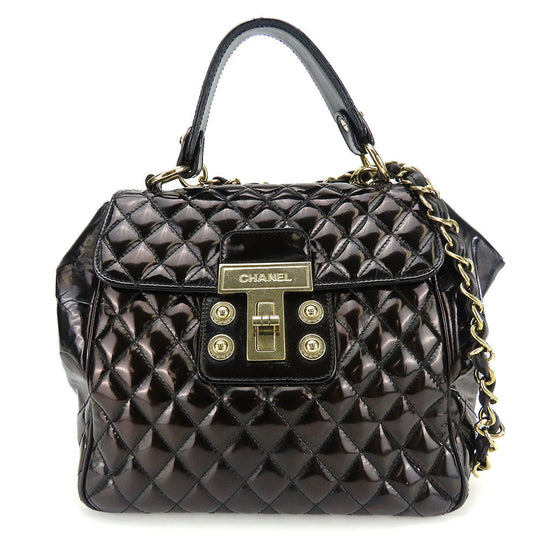 CHANEL Handbag enamel black Women Used Authentic