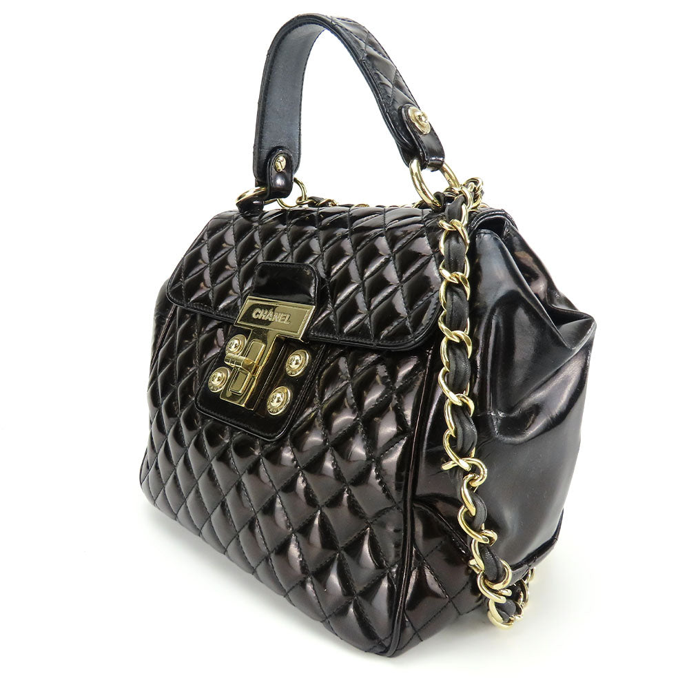 CHANEL Handbag enamel black Women Used Authentic