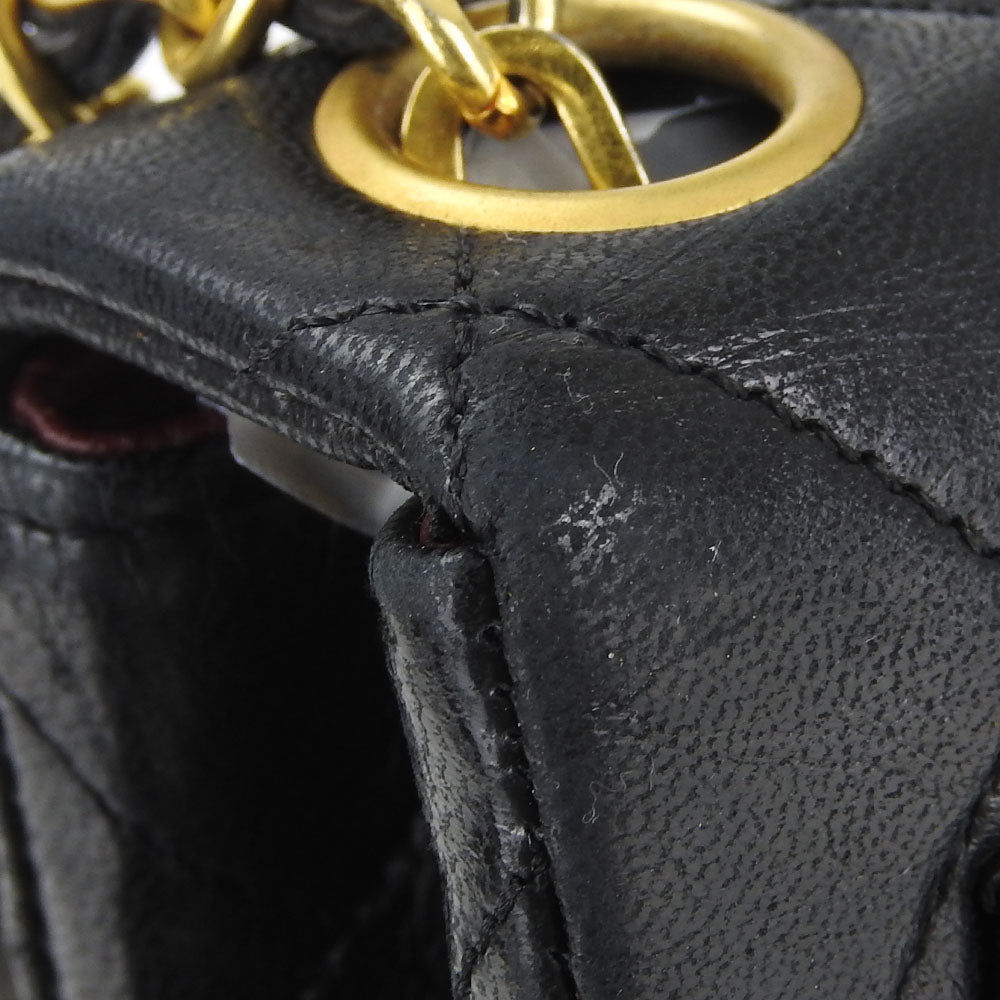 CHANEL Shoulder Bag lambskin black Mini matrasse Women Used Authentic