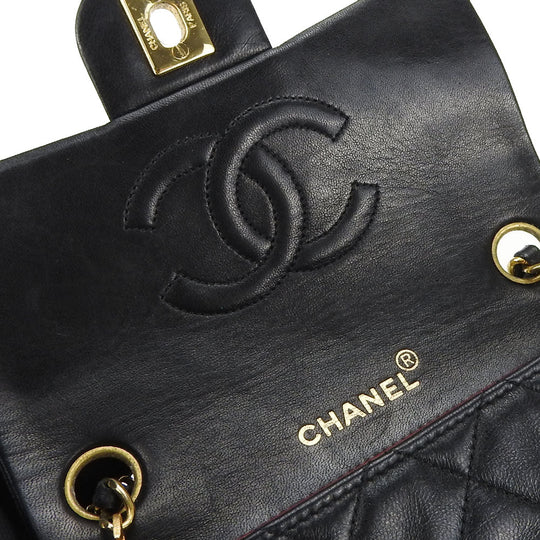 CHANEL Shoulder Bag lambskin black Mini matrasse Women Used Authentic