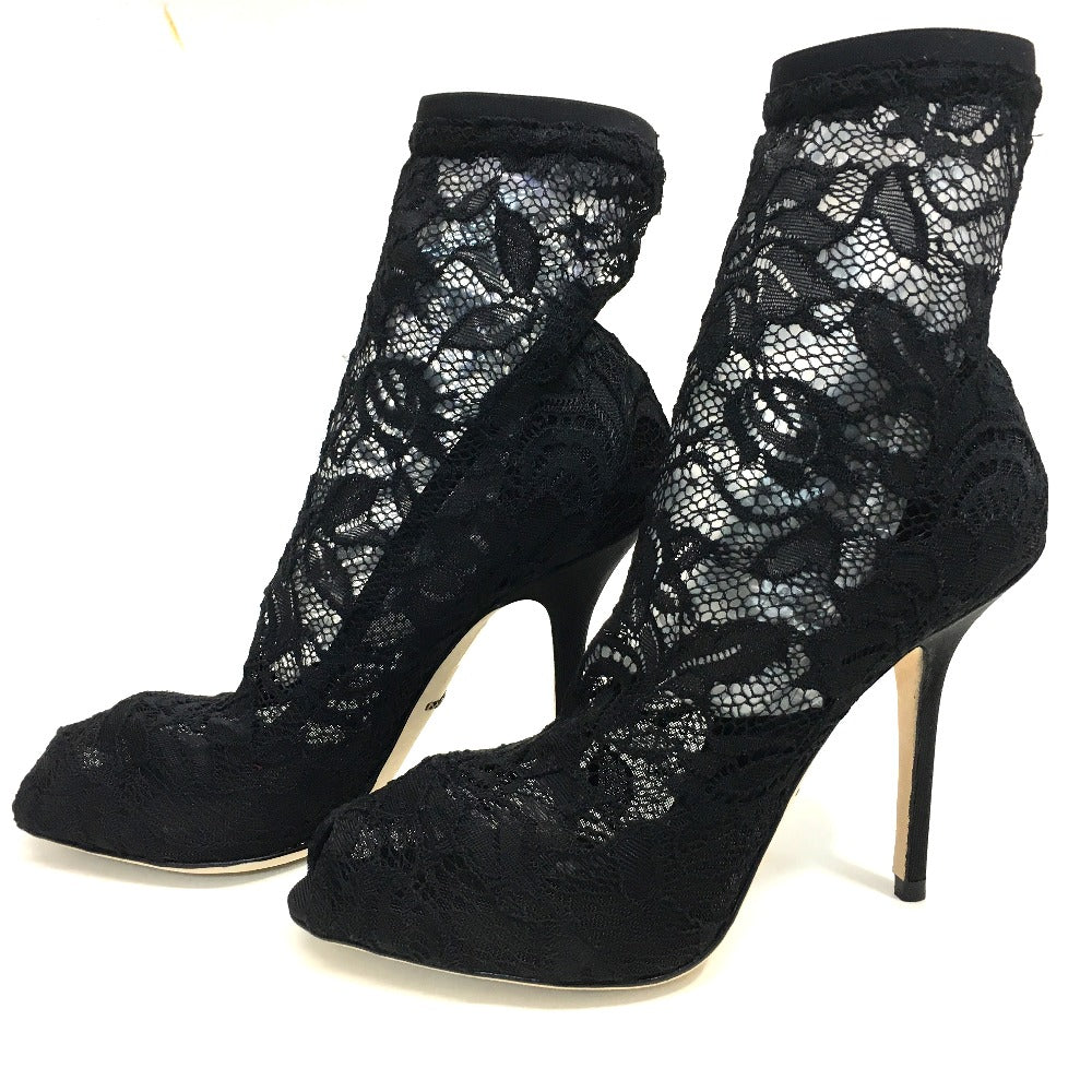 DOLCE&GABBANA pumps CT0077 A5875 8B956 leather black shoes Open toe pumps with lace and embroidery Women 36 Used Authentic