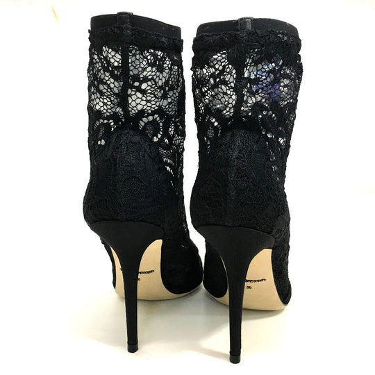 DOLCE&GABBANA pumps CT0077 A5875 8B956 leather black shoes Open toe pumps with lace and embroidery Women 36 Used Authentic