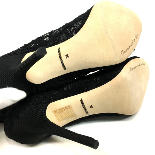 DOLCE&GABBANA pumps CT0077 A5875 8B956 leather black shoes Open toe pumps with lace and embroidery Women 36 Used Authentic