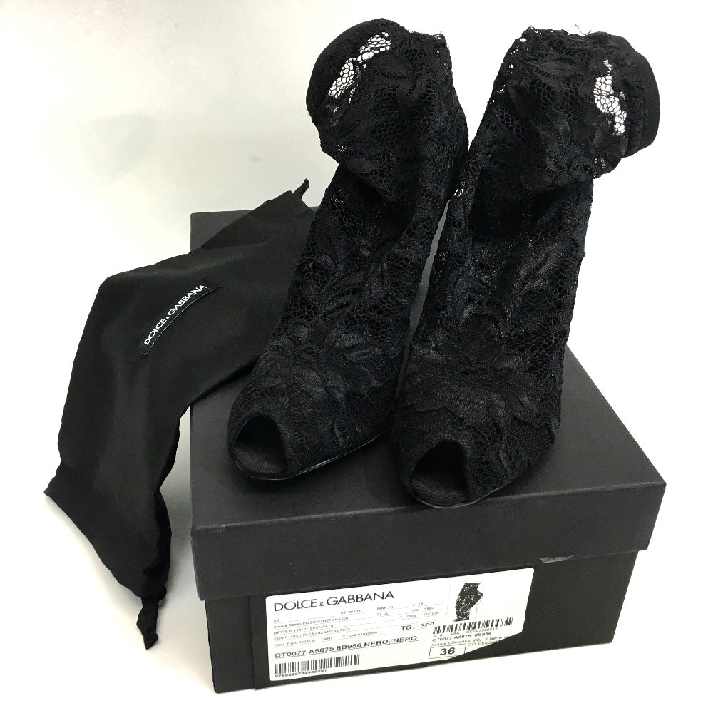 DOLCE&GABBANA pumps CT0077 A5875 8B956 leather black shoes Open toe pumps with lace and embroidery Women 36 Used Authentic