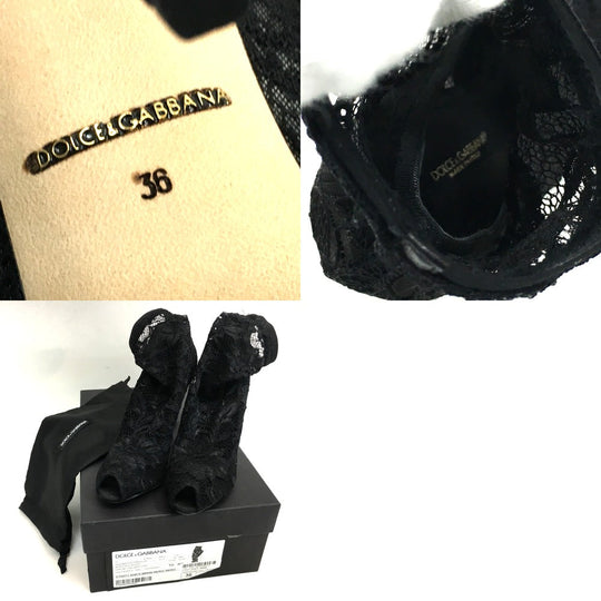 DOLCE&GABBANA pumps CT0077 A5875 8B956 leather black shoes Open toe pumps with lace and embroidery Women 36 Used Authentic