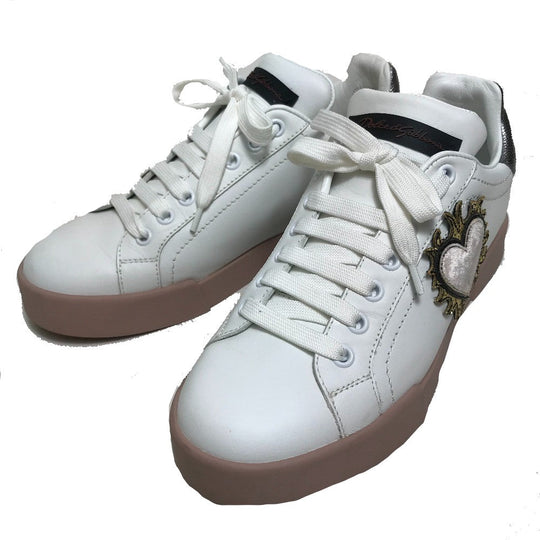 DOLCE&GABBANA sneakers leather White x Beige Pink PORTOFINO Portofino Collection Women 36 Used Authentic