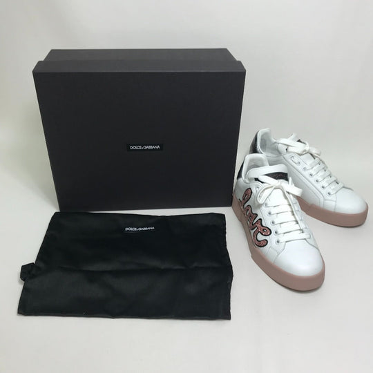 DOLCE&GABBANA sneakers leather White x Beige Pink PORTOFINO Portofino Collection Women 36 Used Authentic