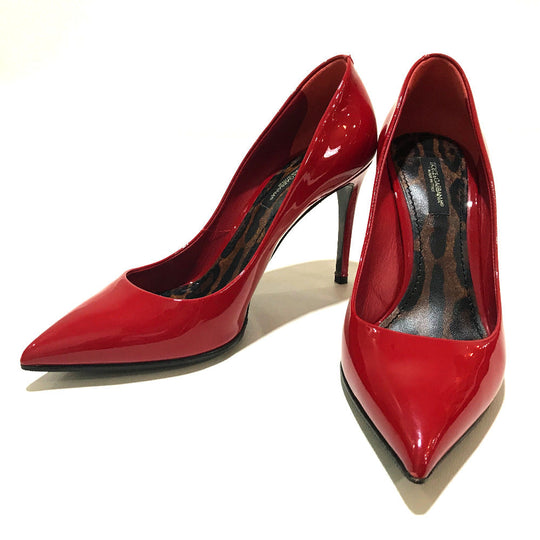 DOLCE&GABBANA pumps CD0039-AC062 Patent leather Red apparel KATE Leopard sole Leopard pattern Women 36 Used Authentic