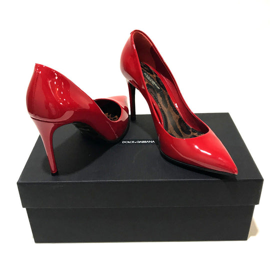 DOLCE&GABBANA pumps CD0039-AC062 Patent leather Red apparel KATE Leopard sole Leopard pattern Women 36 Used Authentic