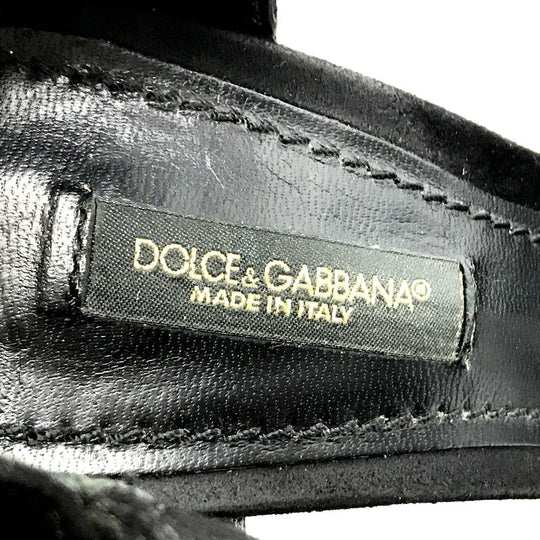 DOLCE&GABBANA Sandals Suede, Crystal black Bijoux High heel front cross Women 36 Used Authentic