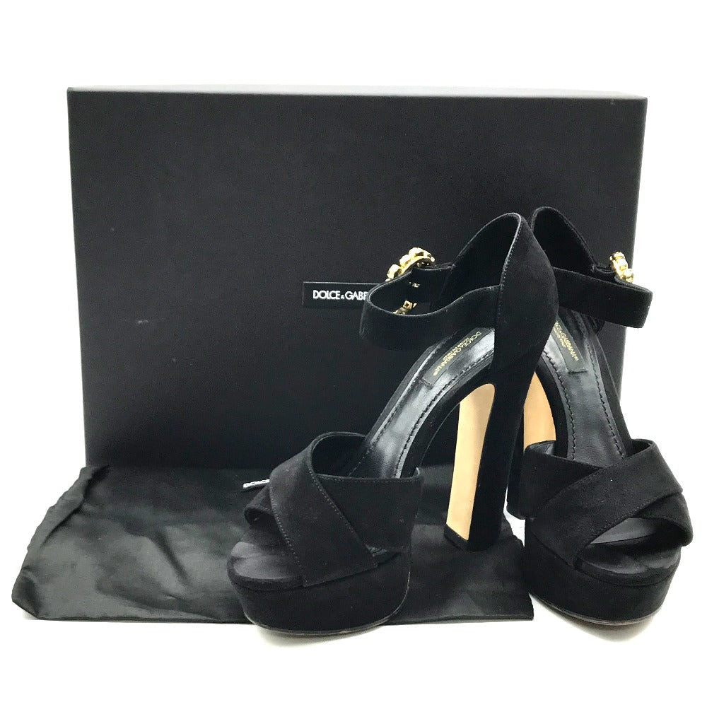 DOLCE&GABBANA Sandals Suede, Crystal black Bijoux High heel front cross Women 36 Used Authentic