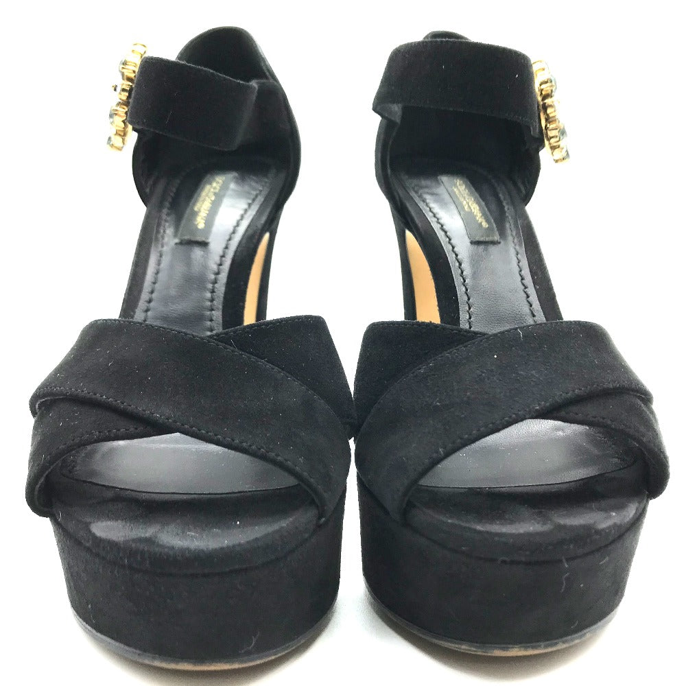DOLCE&GABBANA Sandals Suede, Crystal black Bijoux High heel front cross Women 36 Used Authentic