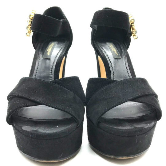 DOLCE&GABBANA Sandals Suede, Crystal black Bijoux High heel front cross Women 36 Used Authentic