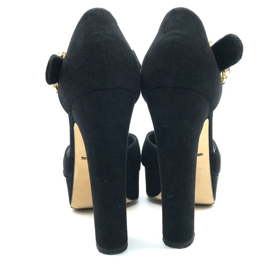 DOLCE&GABBANA Sandals Suede, Crystal black Bijoux High heel front cross Women 36 Used Authentic