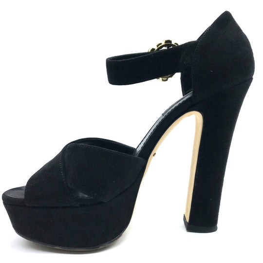 DOLCE&GABBANA Sandals Suede, Crystal black Bijoux High heel front cross Women 36 Used Authentic