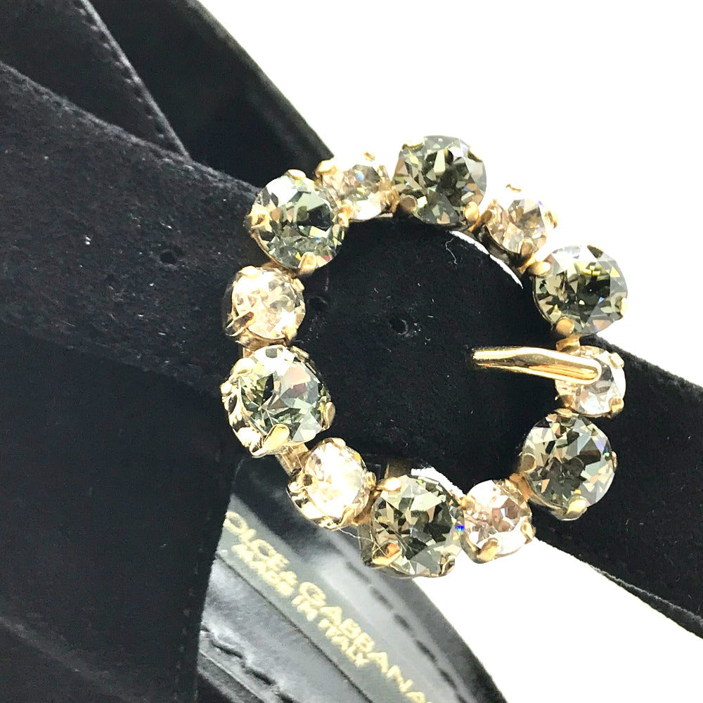 DOLCE&GABBANA Sandals Suede, Crystal black Bijoux High heel front cross Women 36 Used Authentic