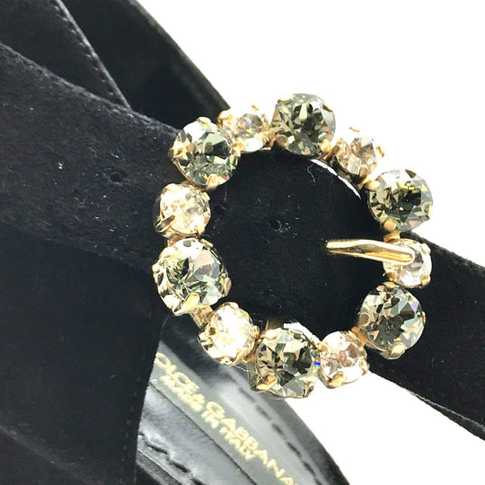 DOLCE&GABBANA Sandals Suede, Crystal black Bijoux High heel front cross Women 36 Used Authentic