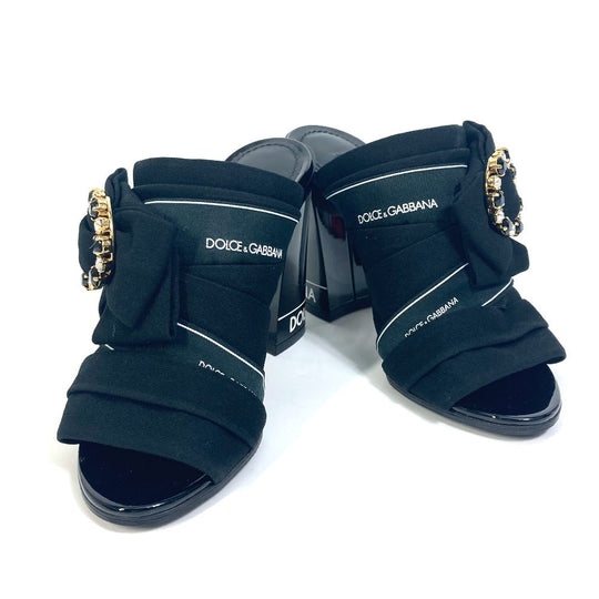 DOLCE&GABBANA Mule Canvas/Leather , Canvas/Leather black Sandals ribbon Women 36 Used Authentic