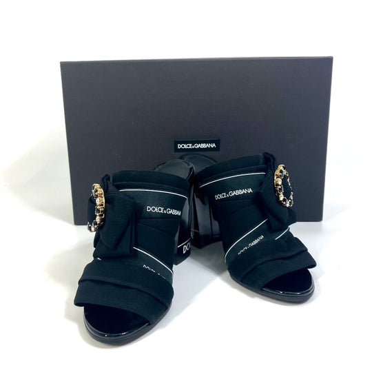DOLCE&GABBANA Mule Canvas/Leather , Canvas/Leather black Sandals ribbon Women 36 Used Authentic