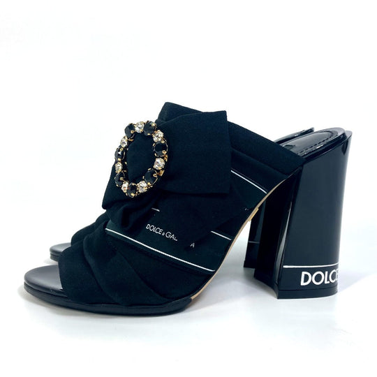 DOLCE&GABBANA Mule Canvas/Leather , Canvas/Leather black Sandals ribbon Women 36 Used Authentic
