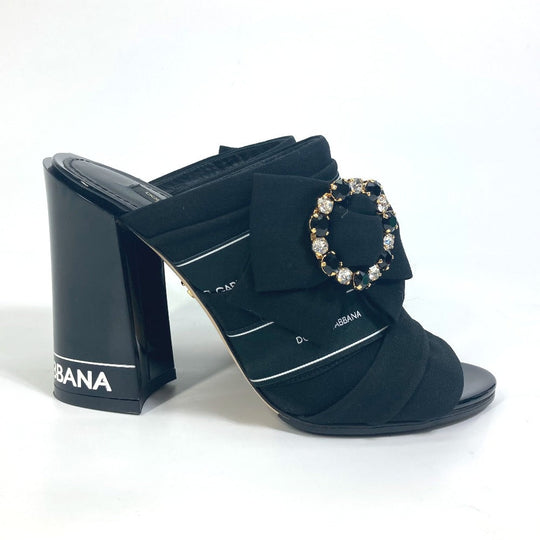 DOLCE&GABBANA Mule Canvas/Leather , Canvas/Leather black Sandals ribbon Women 36 Used Authentic