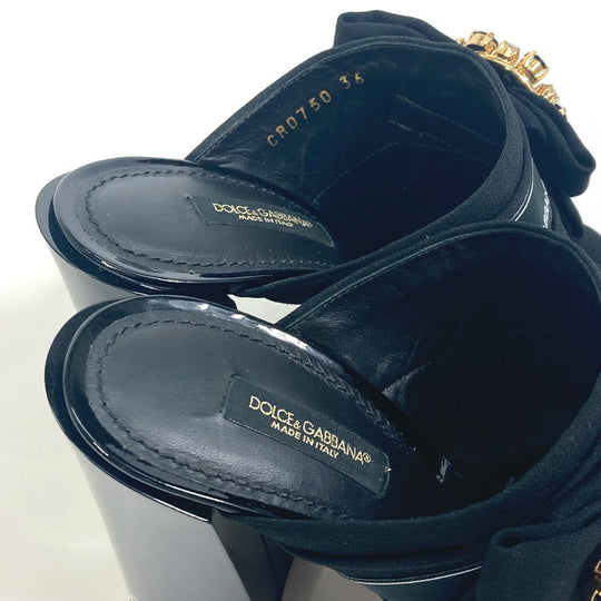 DOLCE&GABBANA Mule Canvas/Leather , Canvas/Leather black Sandals ribbon Women 36 Used Authentic
