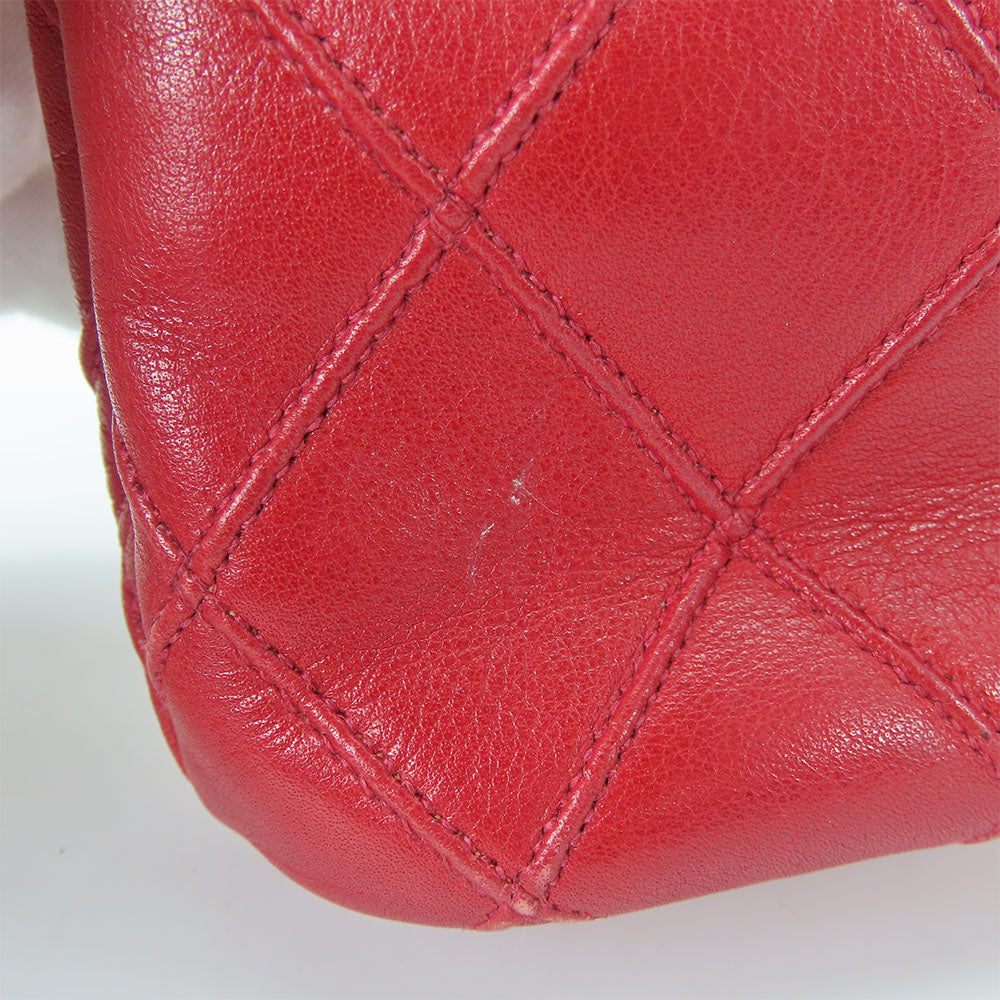 CHANEL Shoulder Bag lambskin Red Chain Bicolole Women Used Authentic