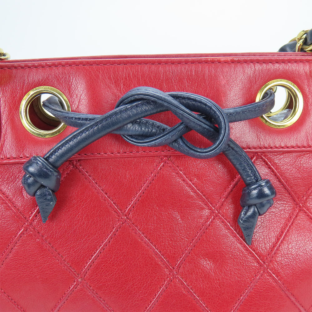 CHANEL Shoulder Bag lambskin Red Chain Bicolole Women Used Authentic