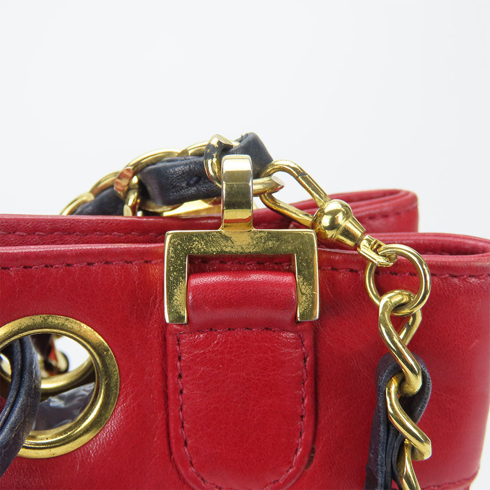 CHANEL Shoulder Bag lambskin Red Chain Bicolole Women Used Authentic